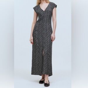 NWT Madewell Cap-Sleeve V-Neck Midi Dress in Floral Cupro-Blend 0